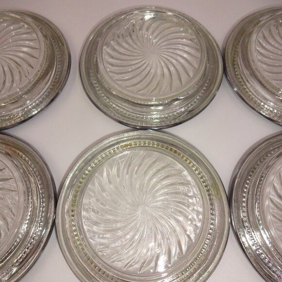 Set of 6 Vintage Park Sherman Clear Glass & Silverplate Swirl Pinwheel Coasters - Picture 8 of 9